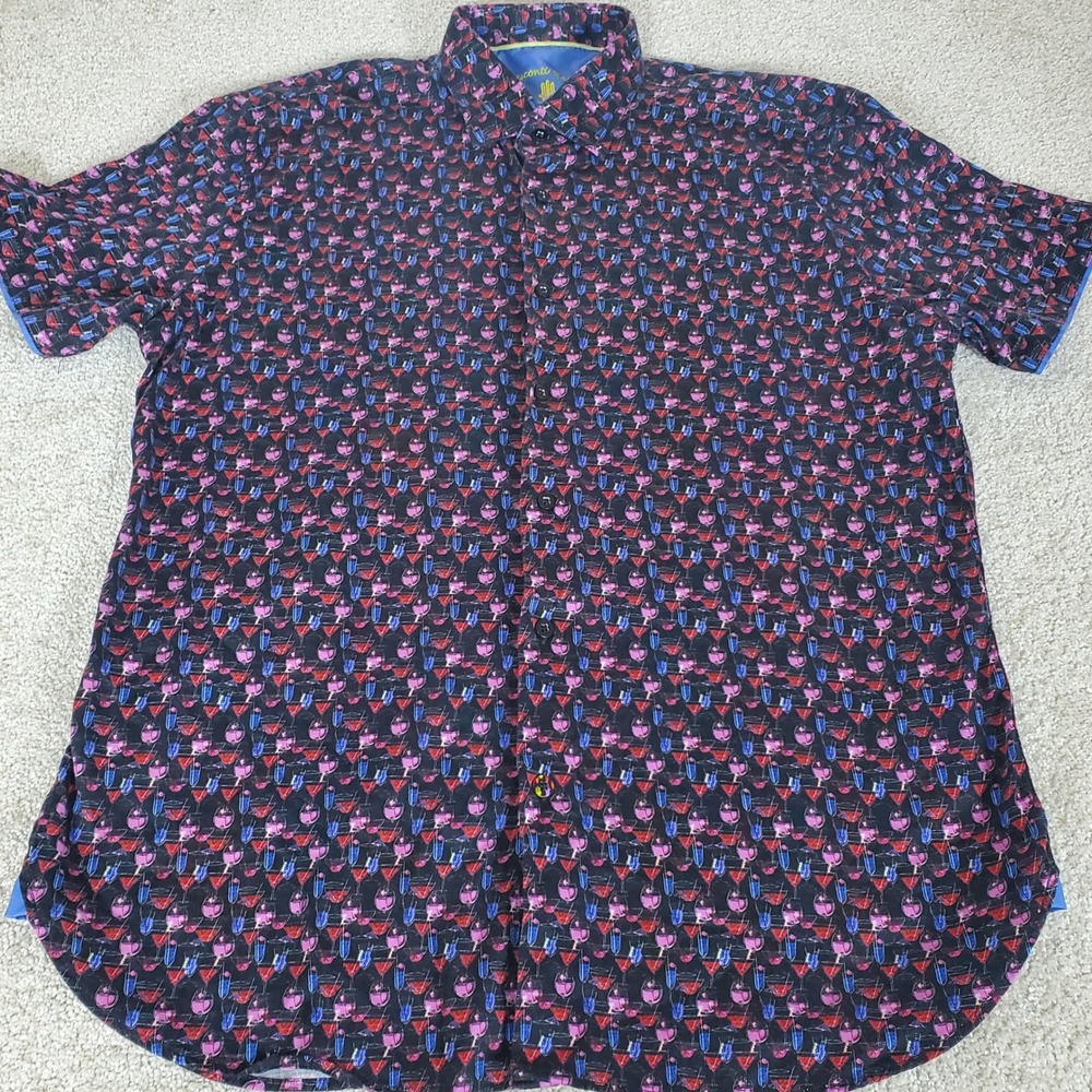 Luchiano Visconti Black Shirt Men's XL Cocktail Martini Glass Print Short Sleeve